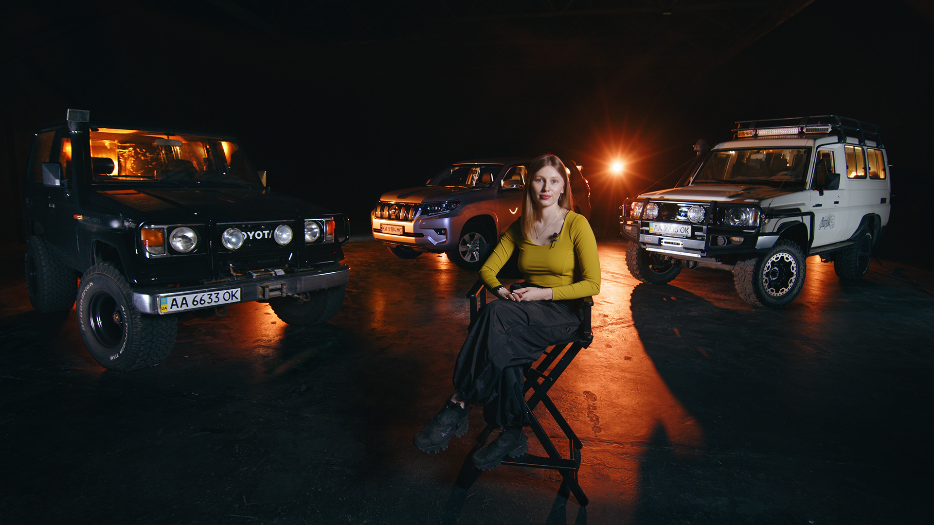 світло для автомобільної зйомки в павільйоні | транспортні історії Toyota Land Cruiser 70 років | оренда студії для відеозйомки авто ціна Київ