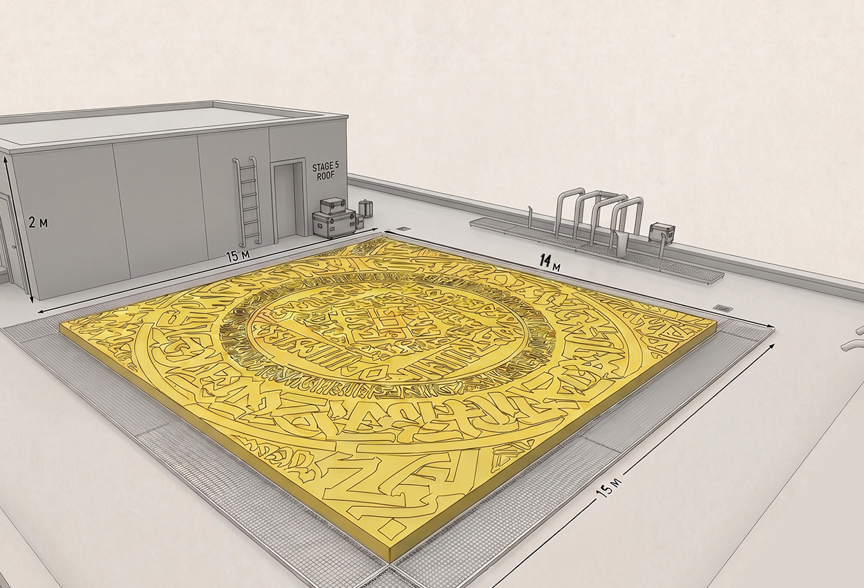 Технічний 3D план знімального майданчика на даху: корисна площа 15x14 метрів