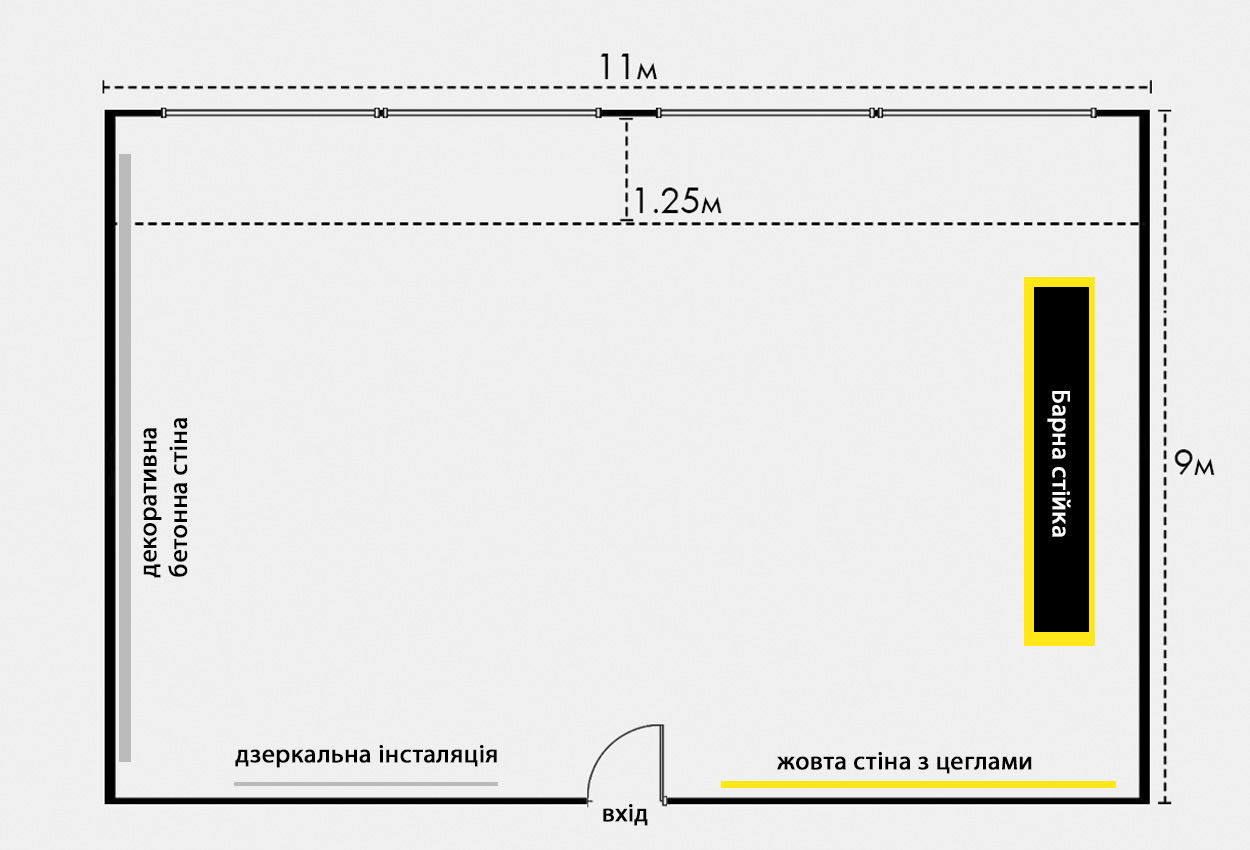 Інженерний 2D-план павільйону 100м2 з висотою стелі 5 метрів для великих декорацій