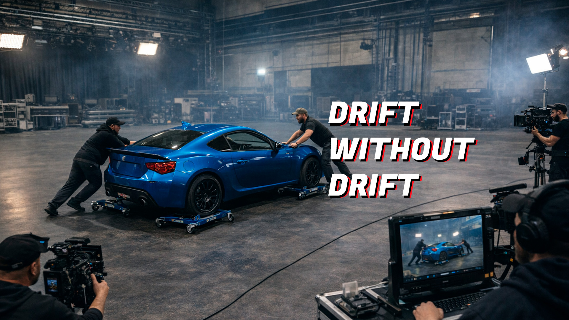 Автомобільна зйомка: імітація дрифту автомобіля в павільйоні SP Studio за технологією GEKO CONTROLLED DRIFT. Робототехніка та контроль руху без дрифту | Оренда студії для зйомки авто без руху